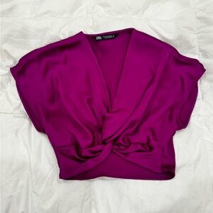Zara Women's Fuchsia Knot Front Blouse